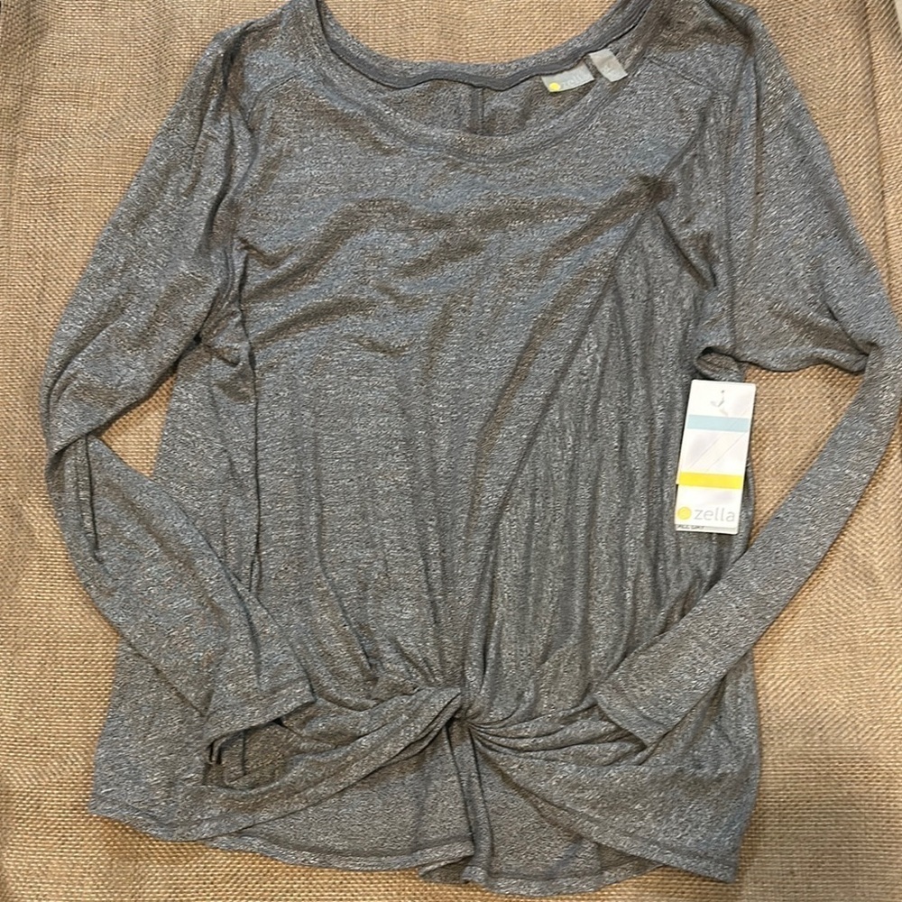 Zella Relaxed Gray Long Sleeve Tie Front Blouse